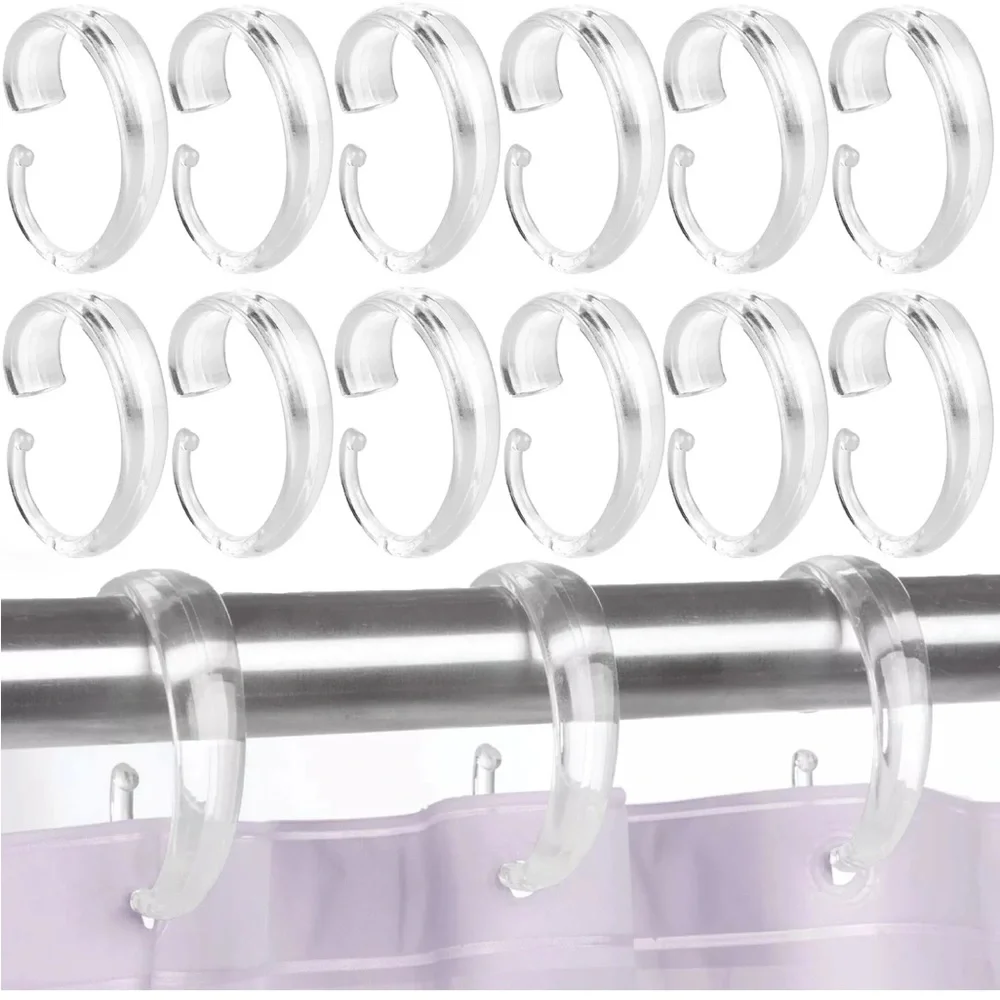 3packs of 12 clear plastic C-shaped shower curtain ring hooks. NWT
